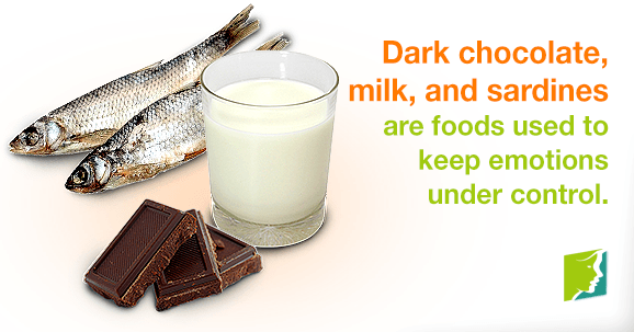 Dark chocolate, milk, and sardines are foods used to keep emotions under control