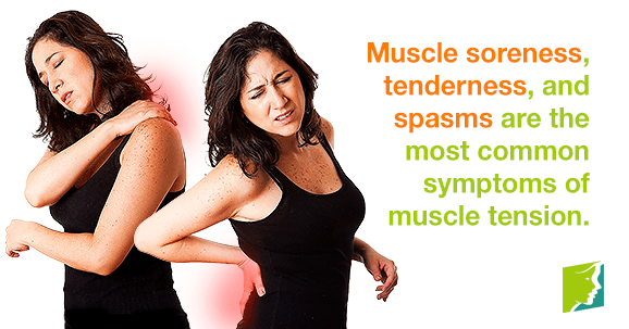 Muscle soreness, tenderness, and spasms are the most common symptoms of muscle tension