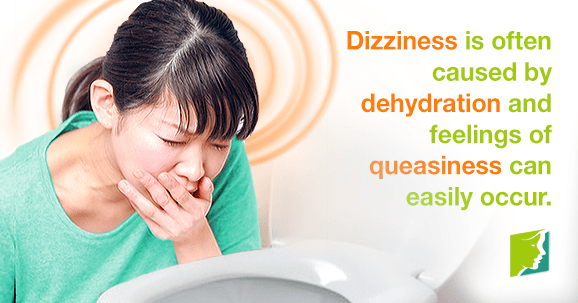 Dizziness is often caused by dehydration and feelings of queasiness can easily occur