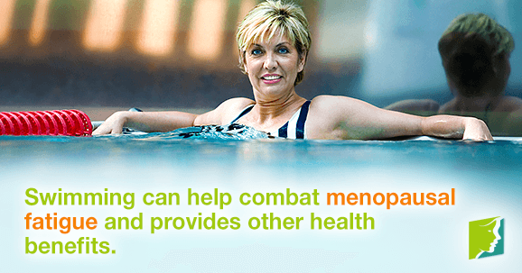 Swimming can help combat menopausal fatigue and provides other health benefits.