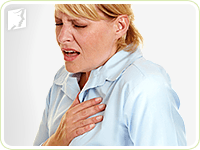 Woman with difficulty breathing because allergy