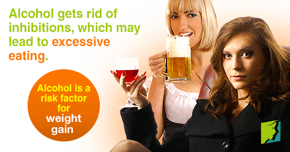 Alcohol gets rid of inhibitions, which may lead to excessive eating