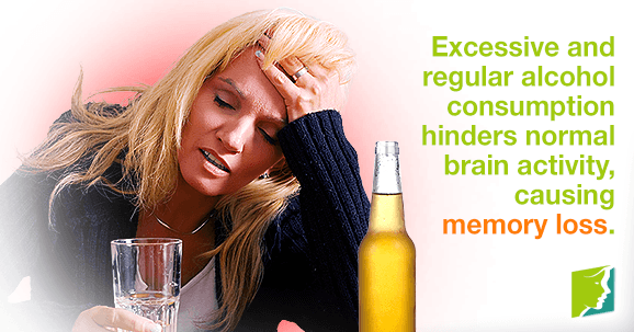 Excessive and regular alcohol consumption hinders normal brain activity, causing memory loss