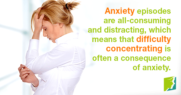 Anxiety episodes are all-consuming and distracting, which means that difficulty concentrating is often a consequence of anxiety.