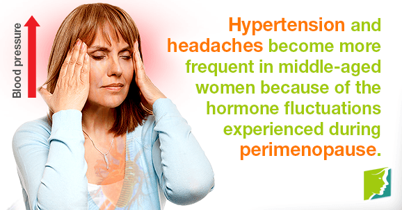 Hypertension and headaches become more frequent in middle-aged women