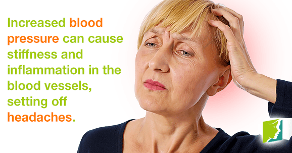 Increased blood pressure can cause stiffness and inflammation in the blood vessels, setting off headaches.