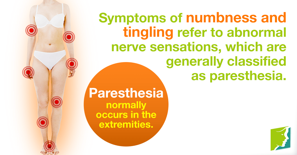 Paresthesia normally occurs in the extremities.