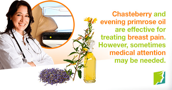 Chasteberry and evening primrose oil are effective for treating breast pain. However, sometimes medical attention may be needed