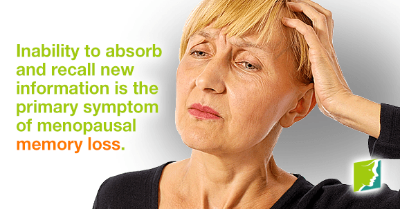 Inability to absorb and recall new information is the primary symptom of menopausal memory loss.