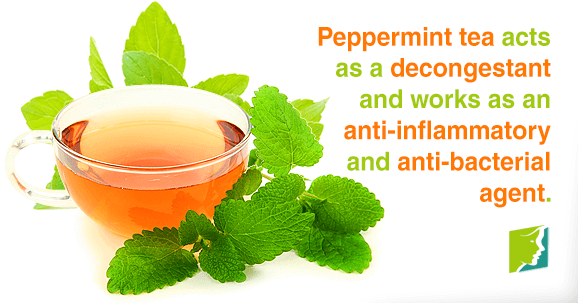 Peppermint tea acts as a decongestant and works as an anti-inflammatory and anti-bacterial agent.