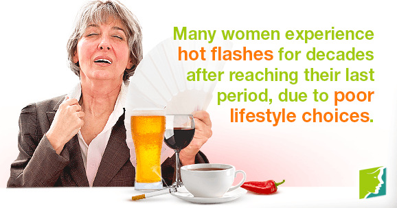 Many women experience hot flashes for decades after reaching their last period, due to poor lifestyle choices.